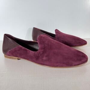 Vince Marley Venetian Leather Suede Loafer Shoes Flats Burgundy Womens Size 6.5M